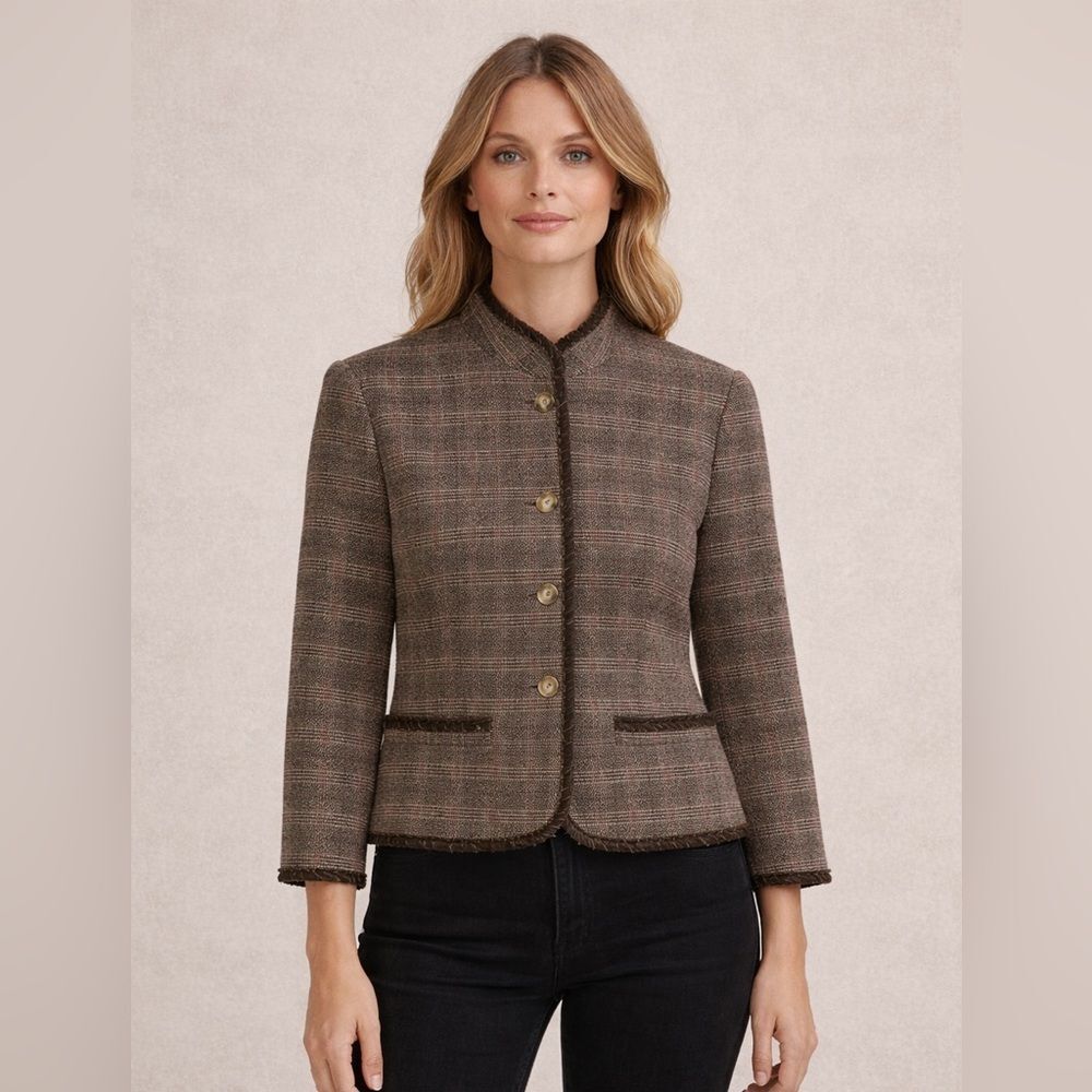 Worth Wool & Cotton Blend Lined High Neckline Blazer Size 6